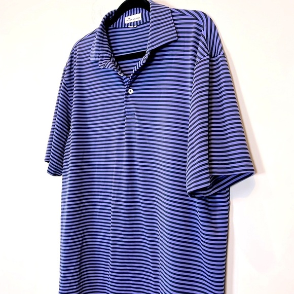 Peter Millar Men's Performance Tech Polo Periwinkle Navy Striped Size Large - Picture 1 of 9